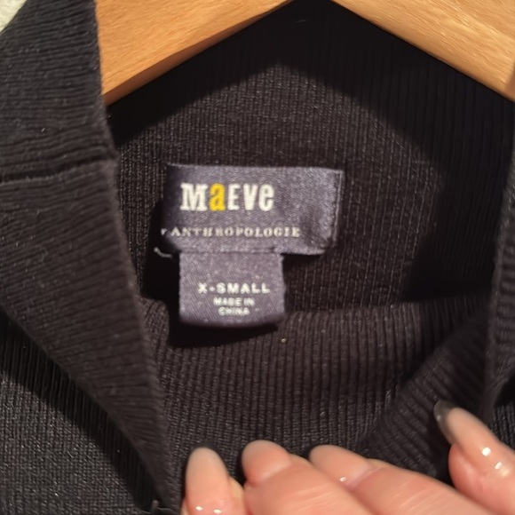 Maeve Arlowe Bell Sleeve Black Ribbed Knit Top XS - Picture 3 of 6